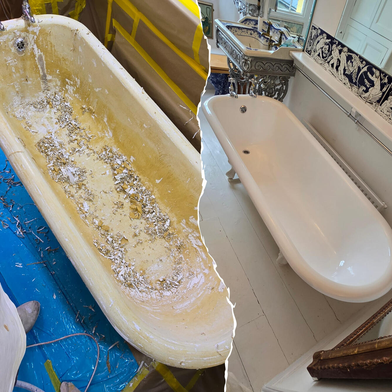 n Roll top bath re-enamelled in Cheltenham Before and after Victorian cast iron roll top bath re-enamelling in Cheltenham