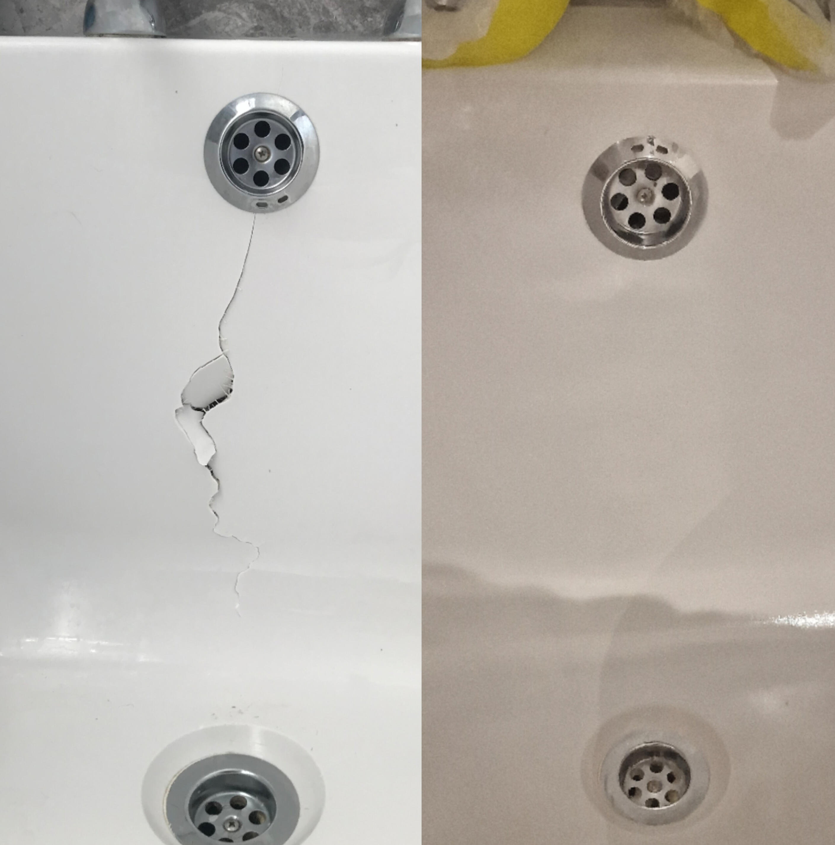 Before & After photos of an Acrylic Bath Crack Repair in lansdown, Bath